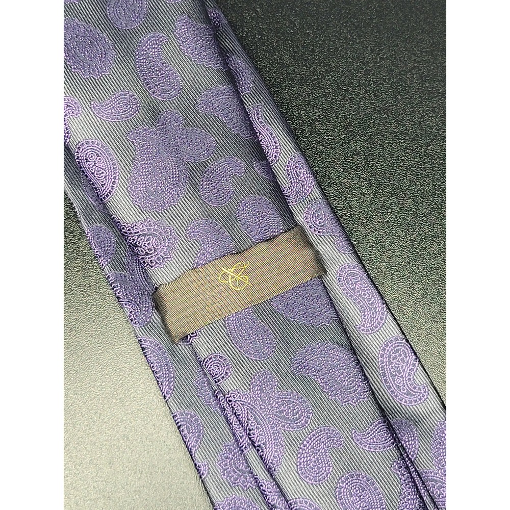 Canali 1934 Tie Grey Purple Paisley 100% Silk Made in Italy 3.25in